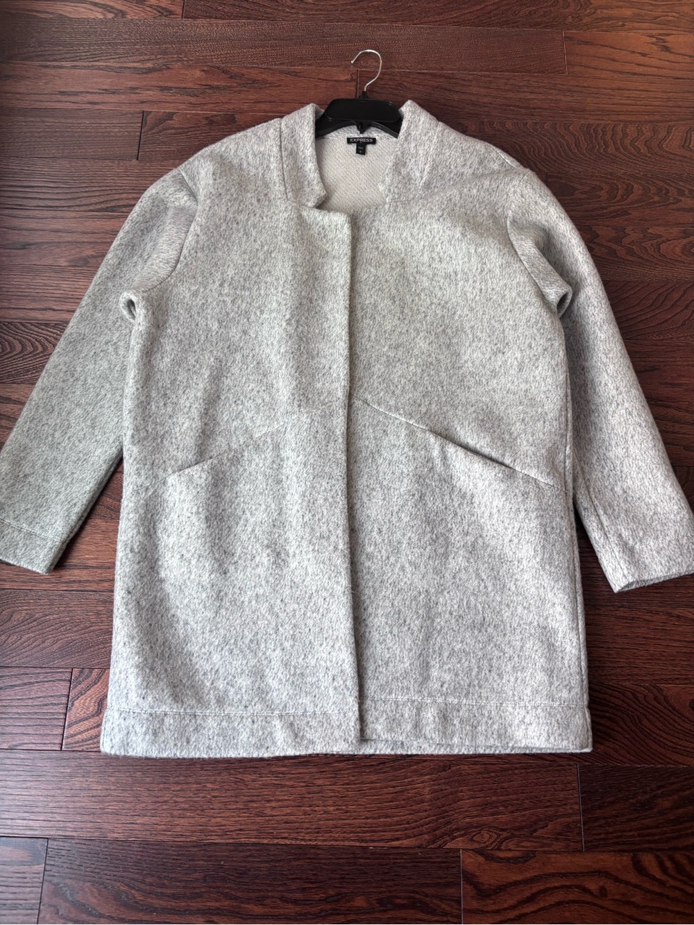 Express Heather Gray Collarless Wool-Blend Pea Coat